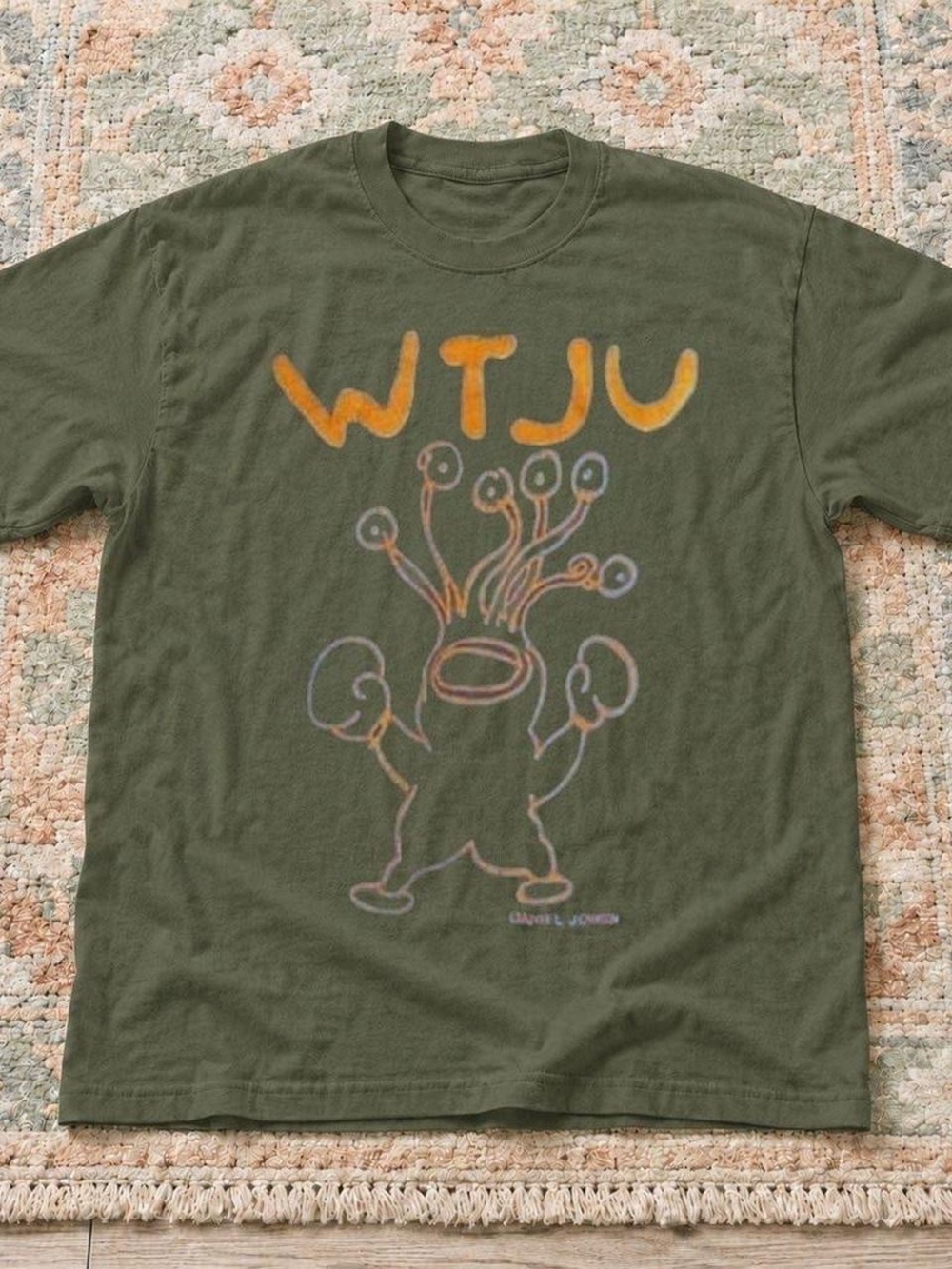 Gildan Olive WTJU Graphic Tee with Orange Lettering